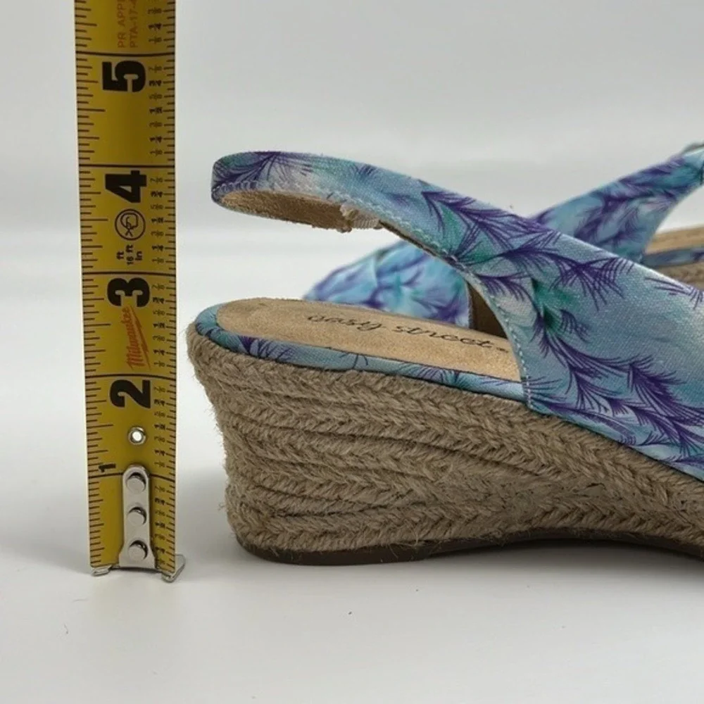 Easy Street‎ Devlin Espadrille Wedge Sandals Blue Purple Tropical Slingback 9.5